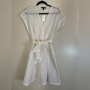 Banana Republic Womens Dress Sz 8 White See Through Cover Over Short Sleeves